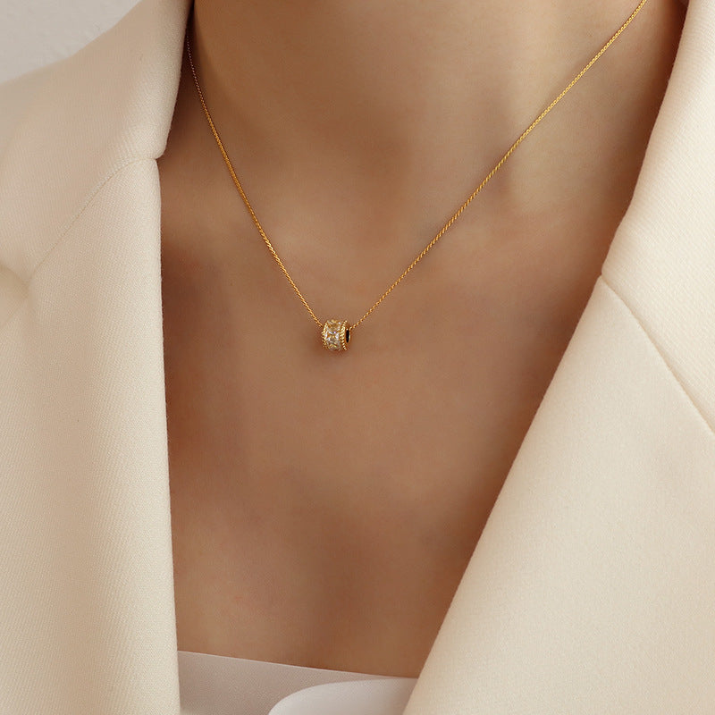 Elegant Gold Crystal Jewelry Set – Minimalist Geometric Necklace and Earrings for Women