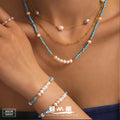 Natural Turquoise Pearl Jewelry Set – French Boho Chic Beaded Necklace & Bracelet for Women