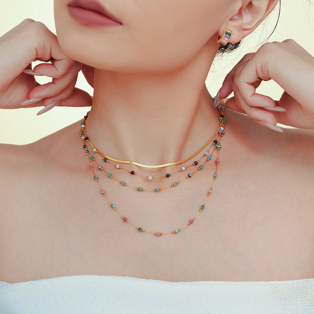 Lapis Lazuli Double Layer Necklace – Natural Stone Gold-Plated Stainless Steel Jewelry for Women