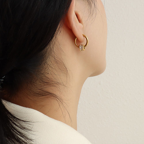 Elegant Gold Crystal Jewelry Set – Minimalist Geometric Necklace and Earrings for Women