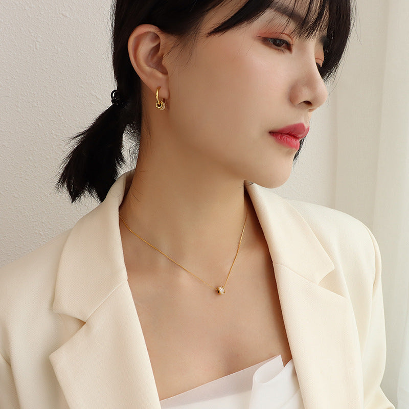 Elegant Gold Crystal Jewelry Set – Minimalist Geometric Necklace and Earrings for Women