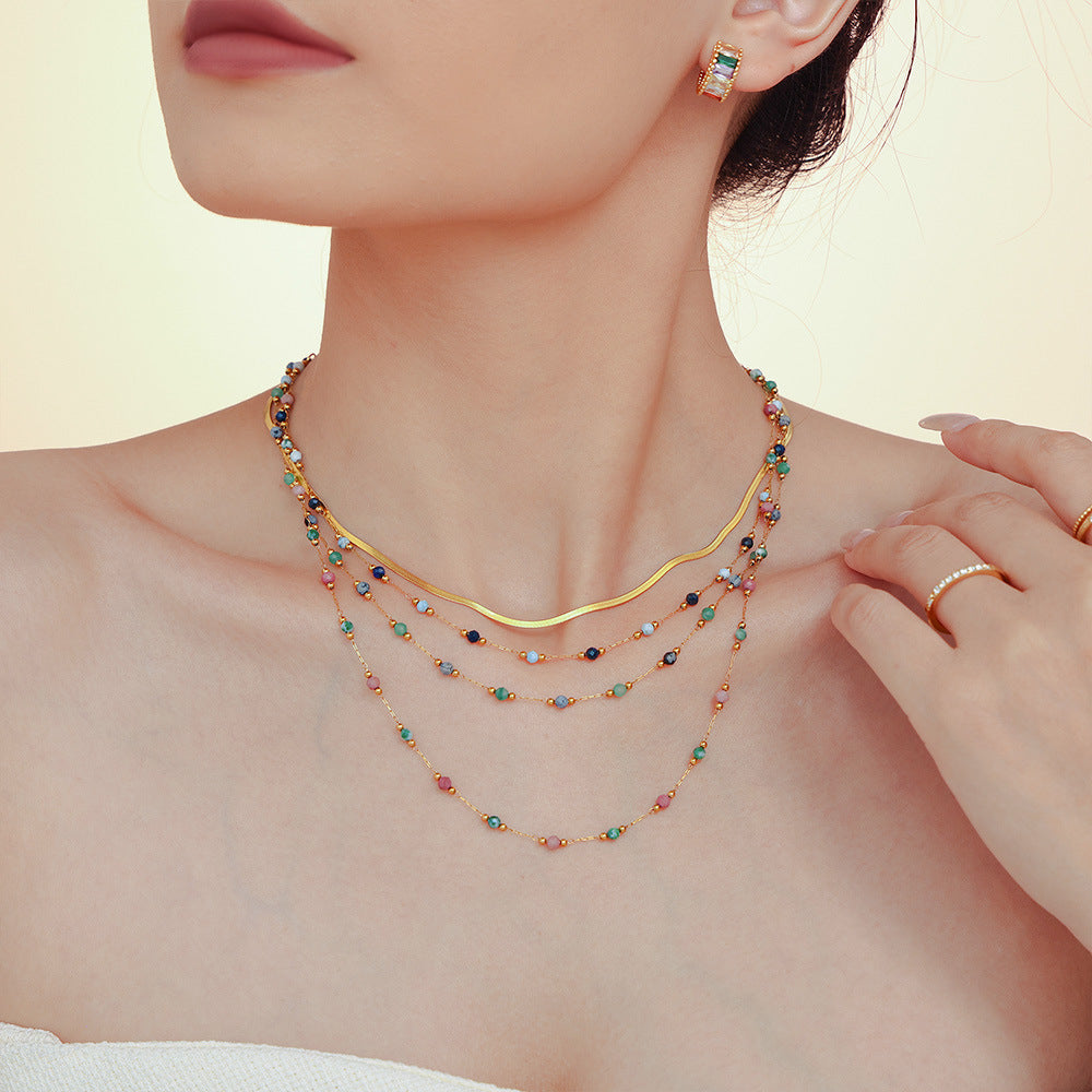 Lapis Lazuli Double Layer Necklace – Natural Stone Gold-Plated Stainless Steel Jewelry for Women