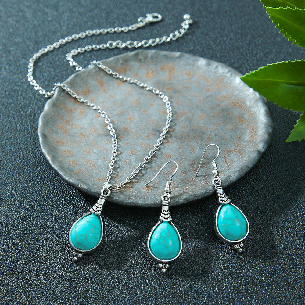 Turquoise Floral Necklace Set for Women, Boho Nature Inspired Jewelry Gift, Vintage Flower Pendant Necklace for Everyday Wear & Special Occasions