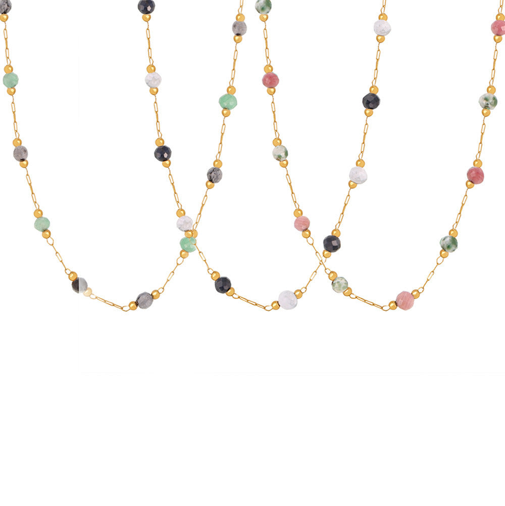 Lapis Lazuli Double Layer Necklace – Natural Stone Gold-Plated Stainless Steel Jewelry for Women