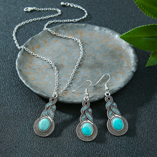 Turquoise Floral Necklace Set for Women, Boho Nature Inspired Jewelry Gift, Vintage Flower Pendant Necklace for Everyday Wear & Special Occasions