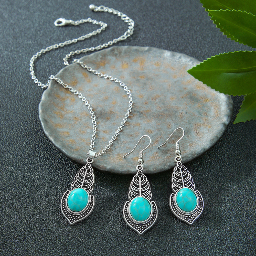 Turquoise Floral Necklace Set for Women, Boho Nature Inspired Jewelry Gift, Vintage Flower Pendant Necklace for Everyday Wear & Special Occasions