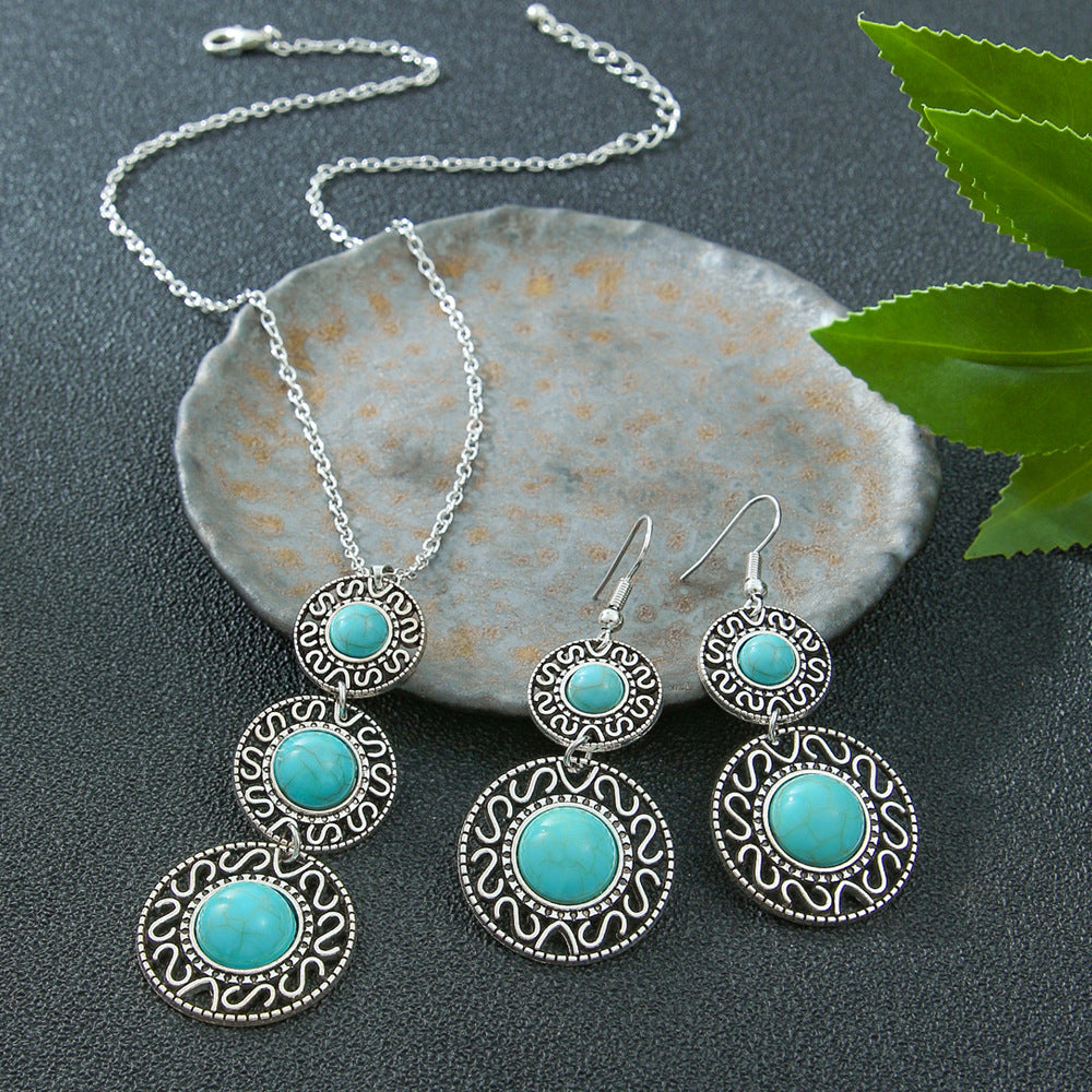 Turquoise Floral Necklace Set for Women, Boho Nature Inspired Jewelry Gift, Vintage Flower Pendant Necklace for Everyday Wear & Special Occasions