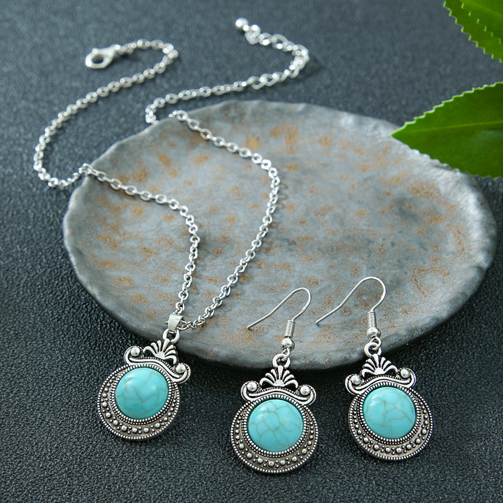 Turquoise Floral Necklace Set for Women, Boho Nature Inspired Jewelry Gift, Vintage Flower Pendant Necklace for Everyday Wear & Special Occasions