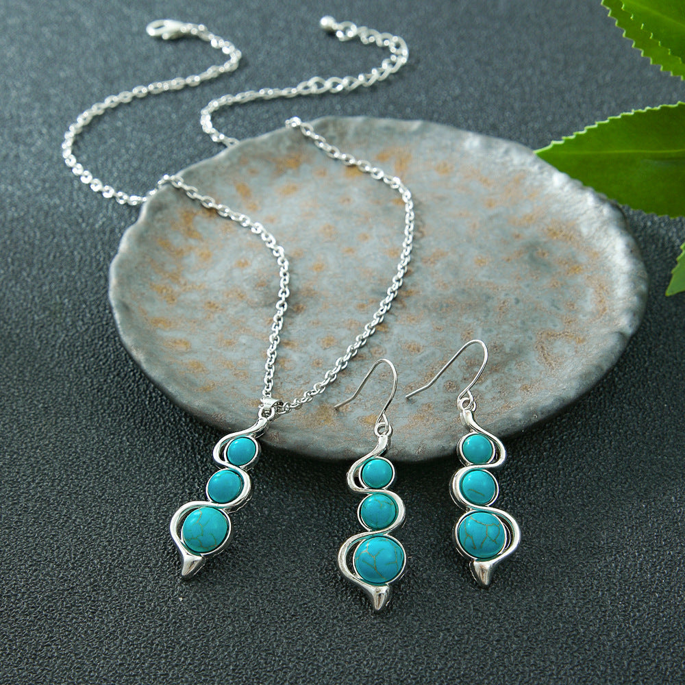 Turquoise Floral Necklace Set for Women, Boho Nature Inspired Jewelry Gift, Vintage Flower Pendant Necklace for Everyday Wear & Special Occasions