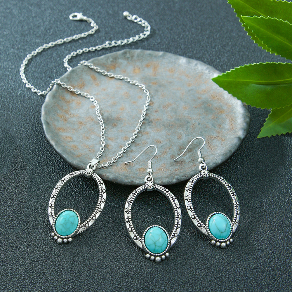 Turquoise Floral Necklace Set for Women, Boho Nature Inspired Jewelry Gift, Vintage Flower Pendant Necklace for Everyday Wear & Special Occasions