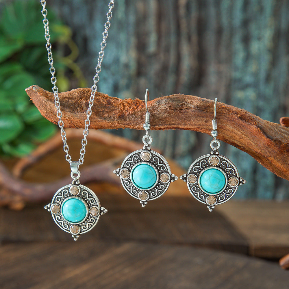 Turquoise Floral Necklace Set for Women, Boho Nature Inspired Jewelry Gift, Vintage Flower Pendant Necklace for Everyday Wear & Special Occasions