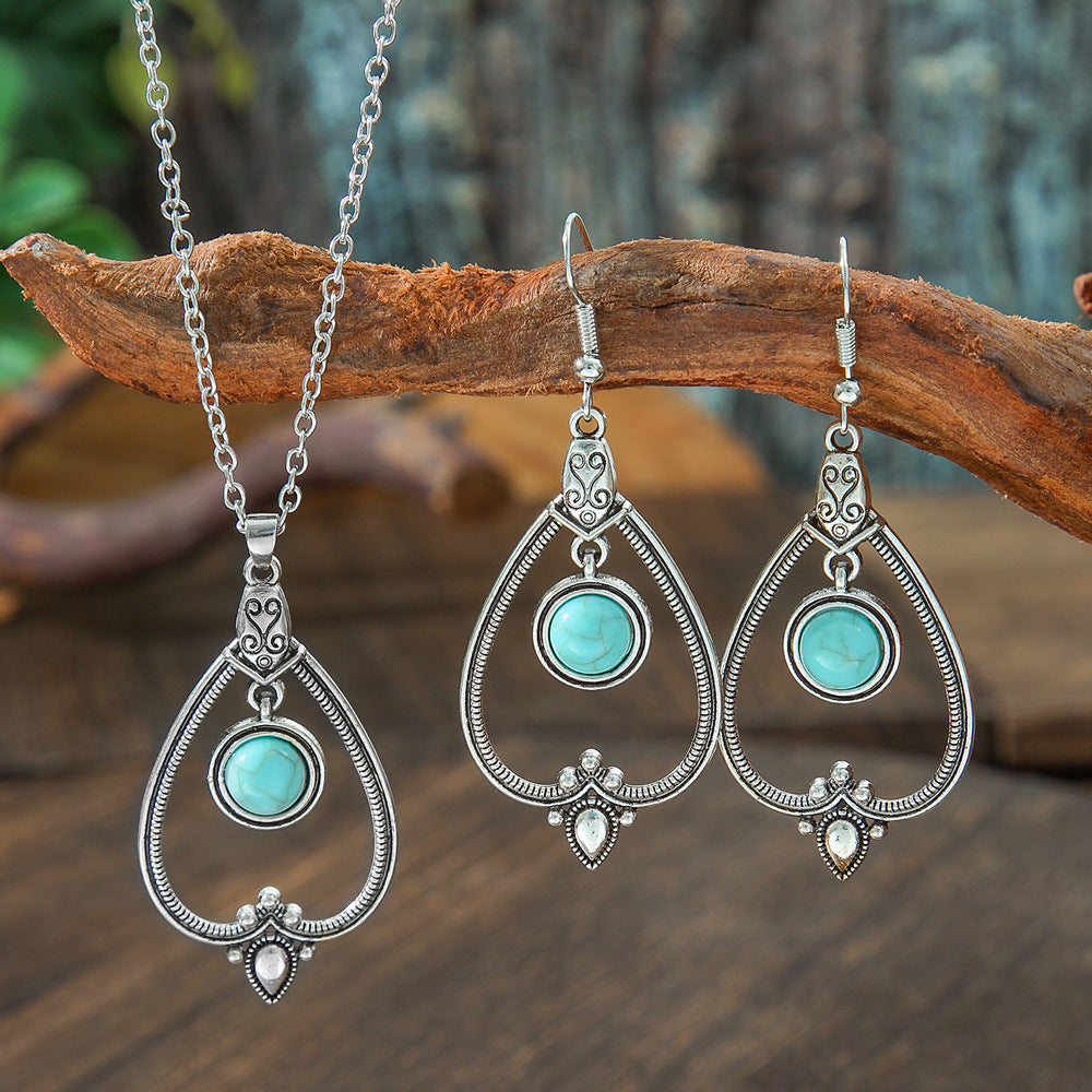 Turquoise Floral Necklace Set for Women, Boho Nature Inspired Jewelry Gift, Vintage Flower Pendant Necklace for Everyday Wear & Special Occasions