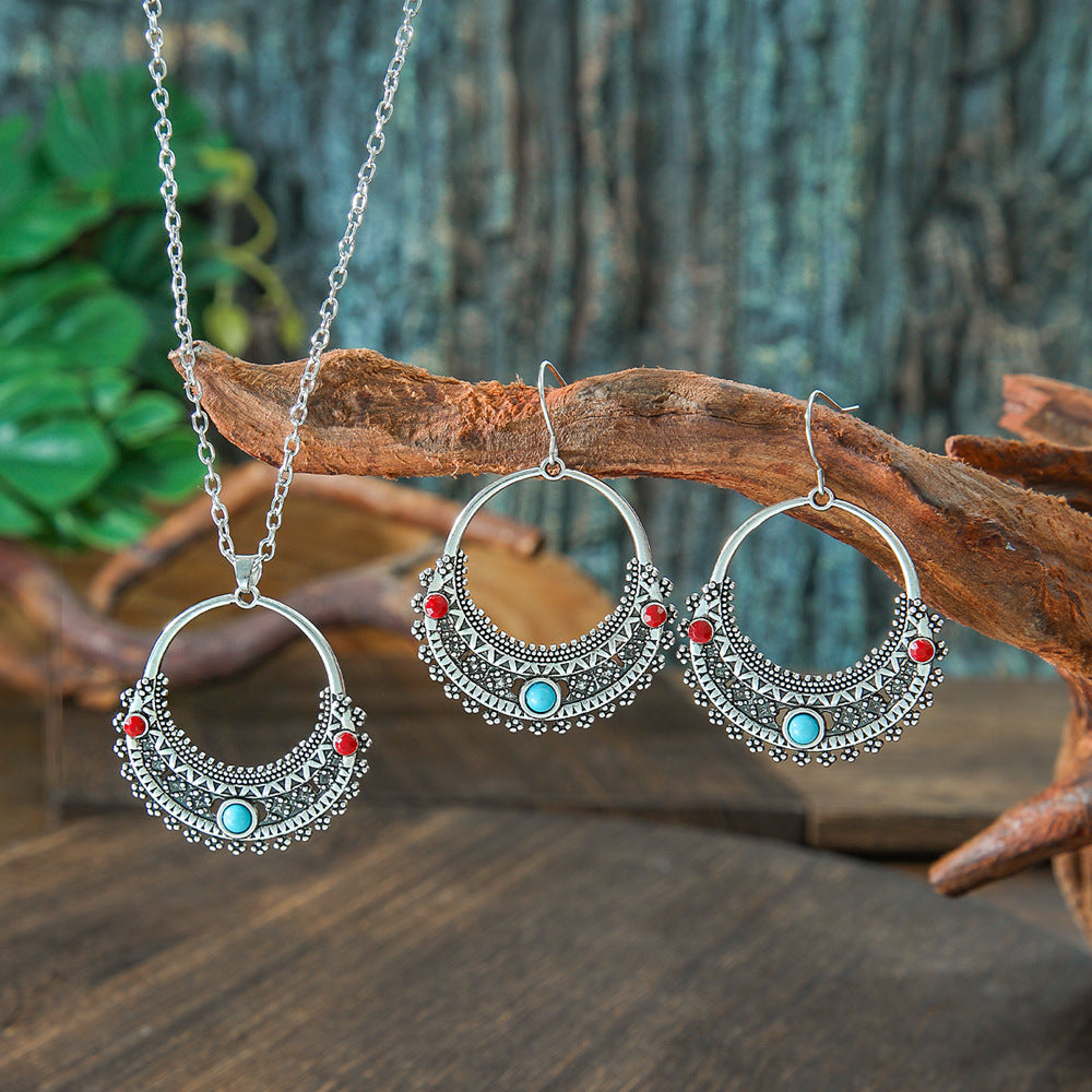 Turquoise Floral Necklace Set for Women, Boho Nature Inspired Jewelry Gift, Vintage Flower Pendant Necklace for Everyday Wear & Special Occasions