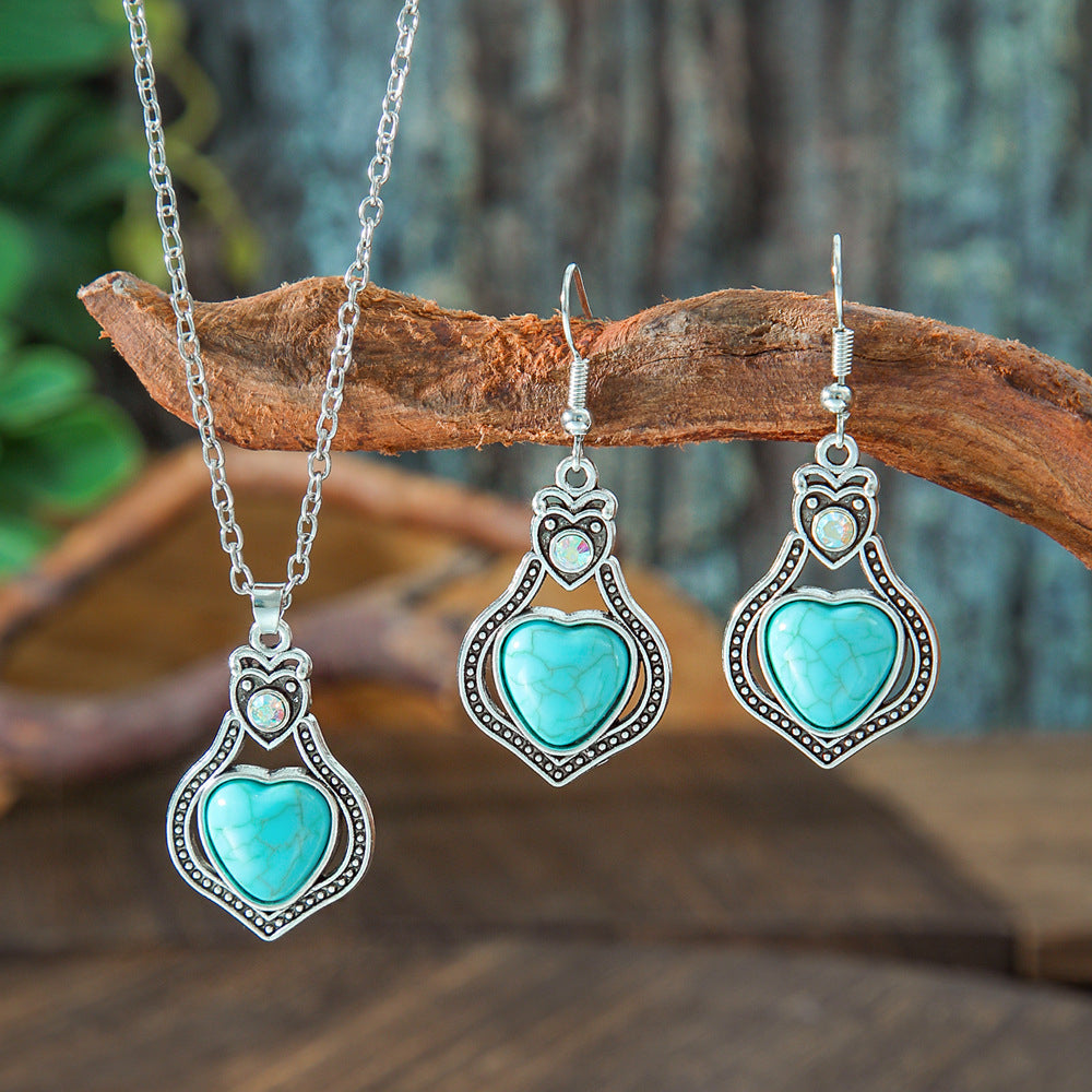 Turquoise Floral Necklace Set for Women, Boho Nature Inspired Jewelry Gift, Vintage Flower Pendant Necklace for Everyday Wear & Special Occasions