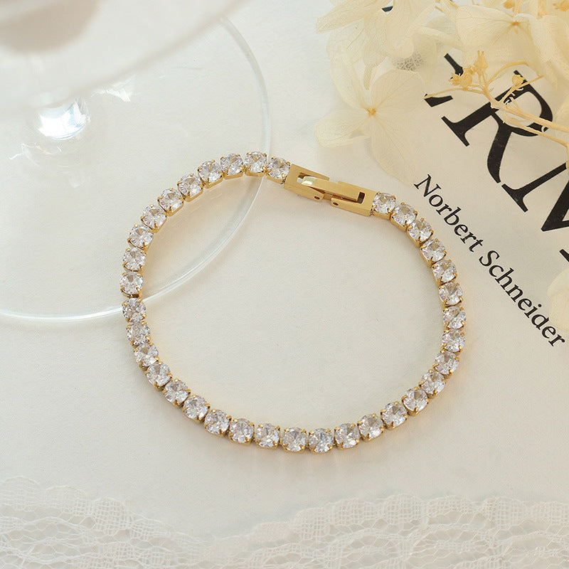 Luxury CZ Crystal Bracelet for Women – Elegant 18K Gold Plated Stainless Steel Jewelry