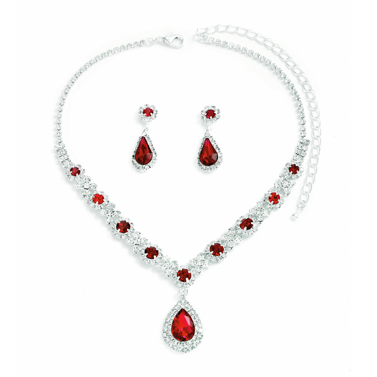 Crystal Teardrop Necklace and Earrings Set for Women, Elegant Water Drop Jewelry Set, Sparkling Gemstone Pendant Jewelry Gift