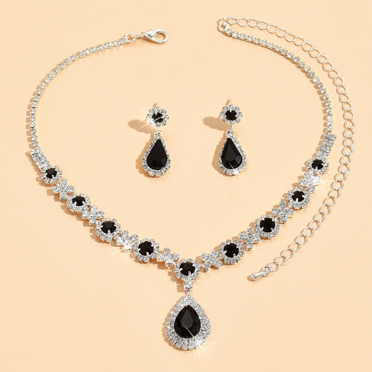 Crystal Teardrop Necklace and Earrings Set for Women, Elegant Water Drop Jewelry Set, Sparkling Gemstone Pendant Jewelry Gift